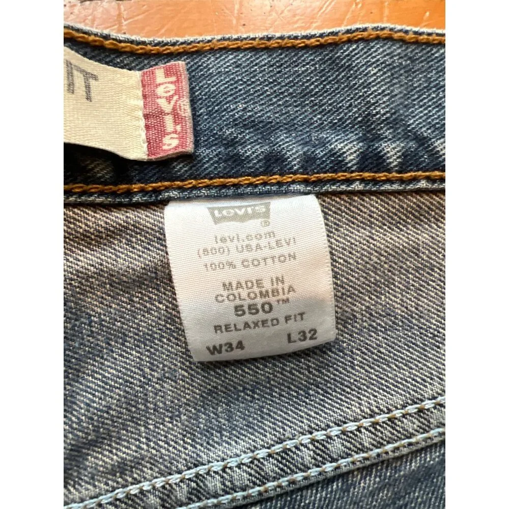 Levis 550 Mens Relaxed Fit Jeans W34 L32 100% Cotton Made In Colombia - Picture 5 of 9